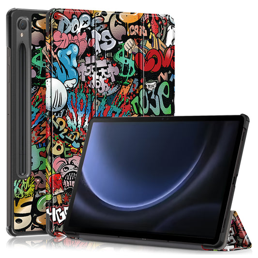For Samsung Galaxy Tab S9 FE sm-x510 sm-x516 Case Tri-fold Stand Pattern Printing Tablet Cover - Graffiti