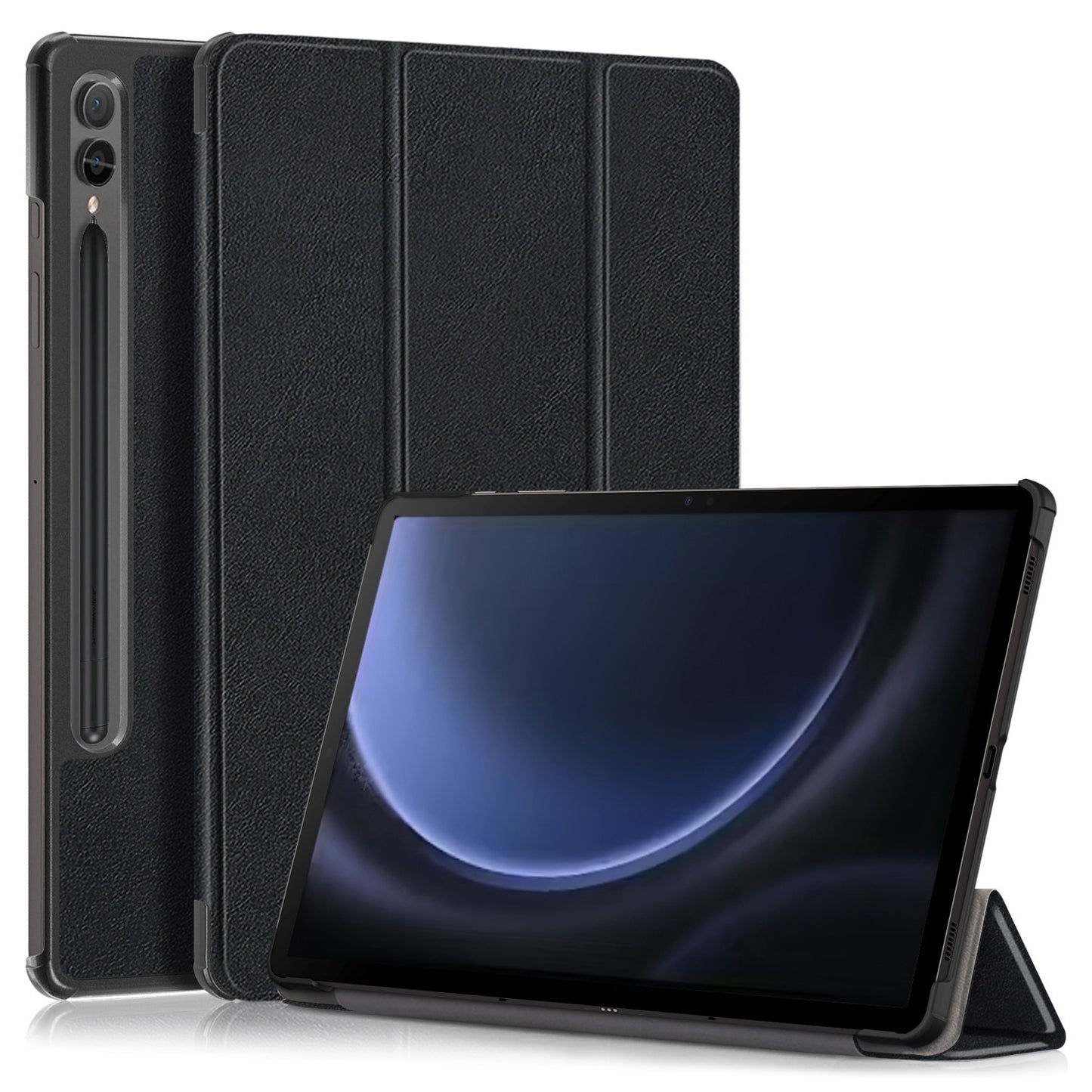 For Samsung Galaxy Tab S9 FE+ SM-x610 / SM-616 Case Leather Tablet Cover with Trifold Stand - Black