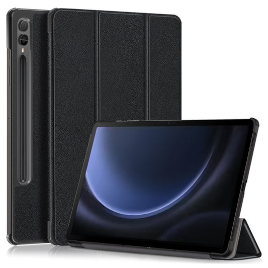For Samsung Galaxy Tab S9 FE+ SM-x610 / SM-616 Case Leather Tablet Cover with Trifold Stand - Black
