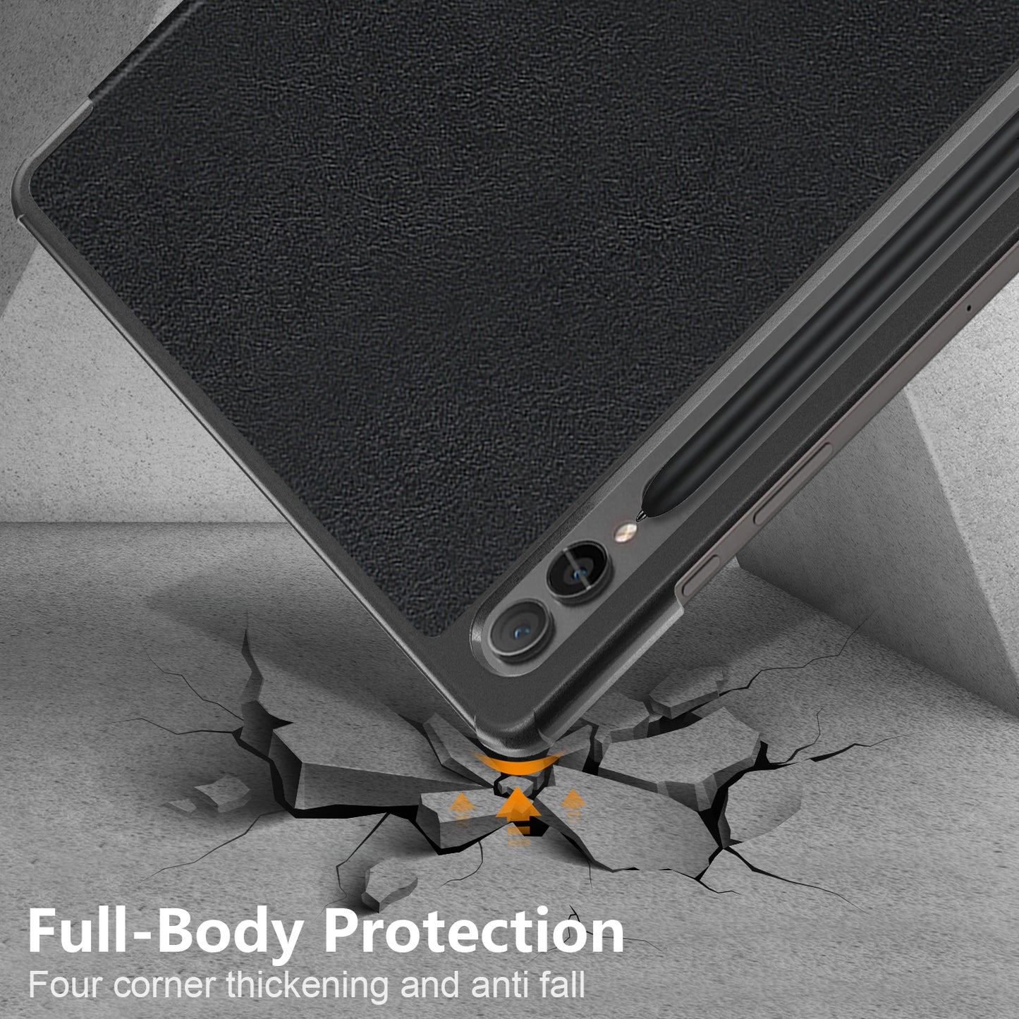 For Samsung Galaxy Tab S9 FE+ SM-x610 / SM-616 Case Leather Tablet Cover with Trifold Stand - Black