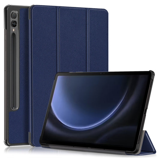 For Samsung Galaxy Tab S9 FE+ SM-x610 / SM-616 Case Leather Tablet Cover with Trifold Stand - Dark Blue