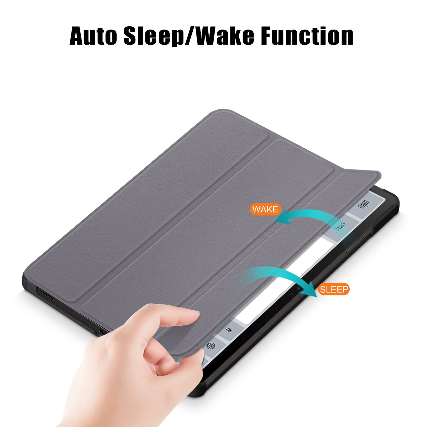 For Samsung Galaxy Tab S9 FE+ SM-x610 / SM-616 Case Leather Tablet Cover with Trifold Stand - Grey