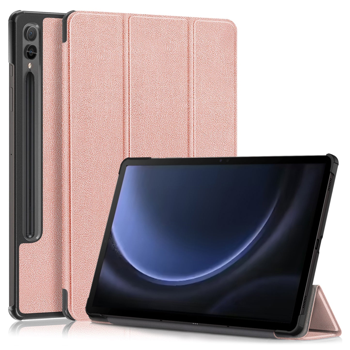 For Samsung Galaxy Tab S9 FE+ SM-x610 / SM-616 Case Leather Tablet Cover with Trifold Stand - Rose Gold