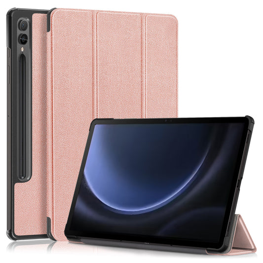 For Samsung Galaxy Tab S9 FE+ SM-x610 / SM-616 Case Leather Tablet Cover with Trifold Stand - Rose Gold