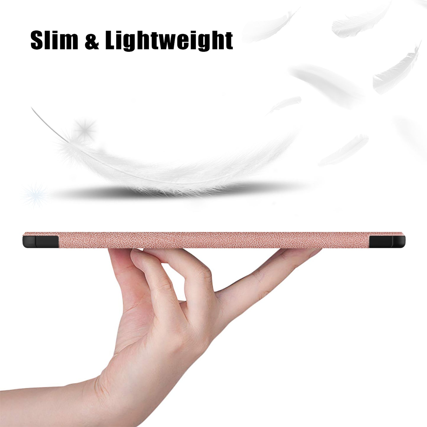 For Samsung Galaxy Tab S9 FE+ SM-x610 / SM-616 Case Leather Tablet Cover with Trifold Stand - Rose Gold