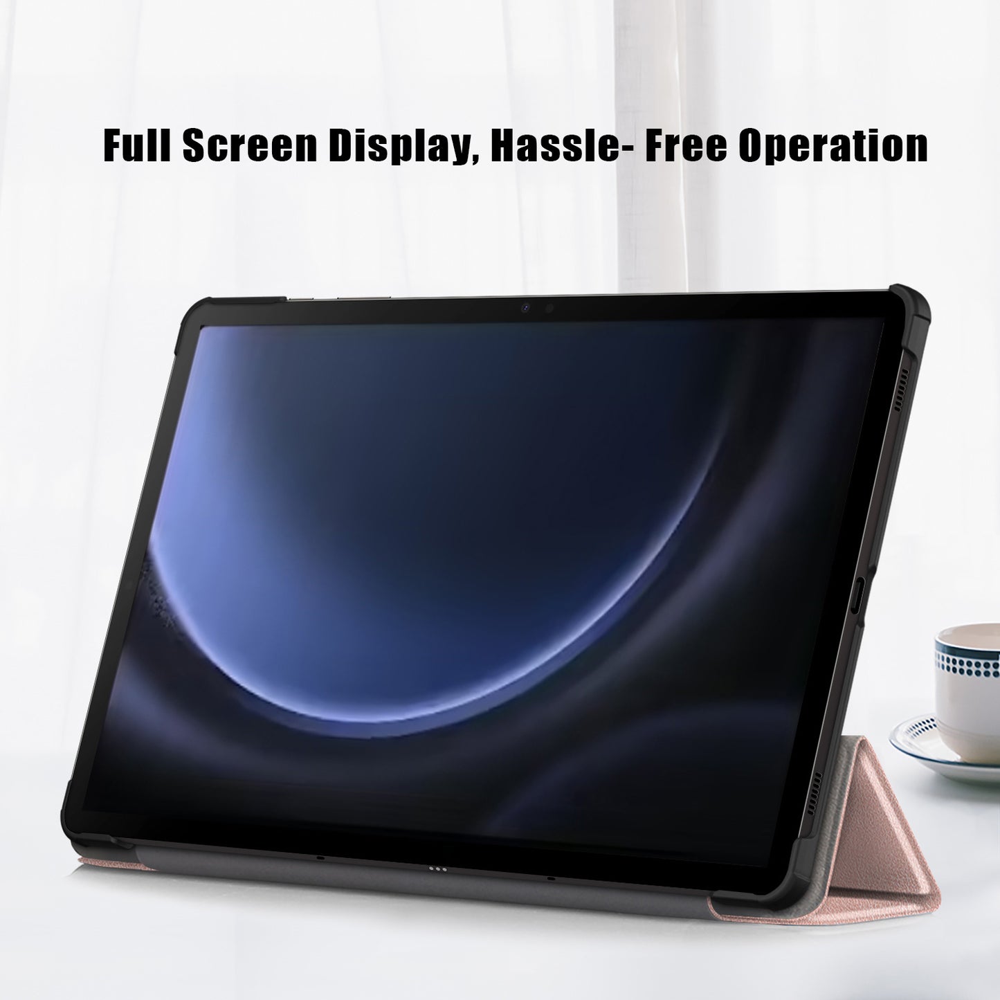 For Samsung Galaxy Tab S9 FE+ SM-x610 / SM-616 Case Leather Tablet Cover with Trifold Stand - Rose Gold