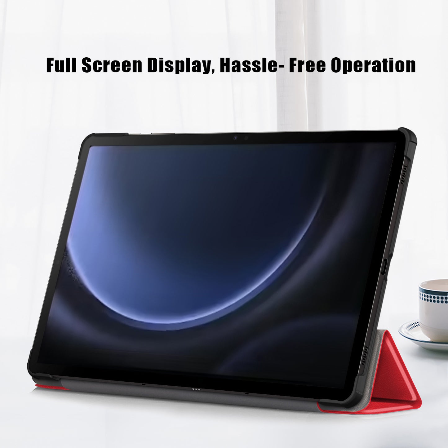 For Samsung Galaxy Tab S9 FE+ SM-x610 / SM-616 Case Leather Tablet Cover with Trifold Stand - Red