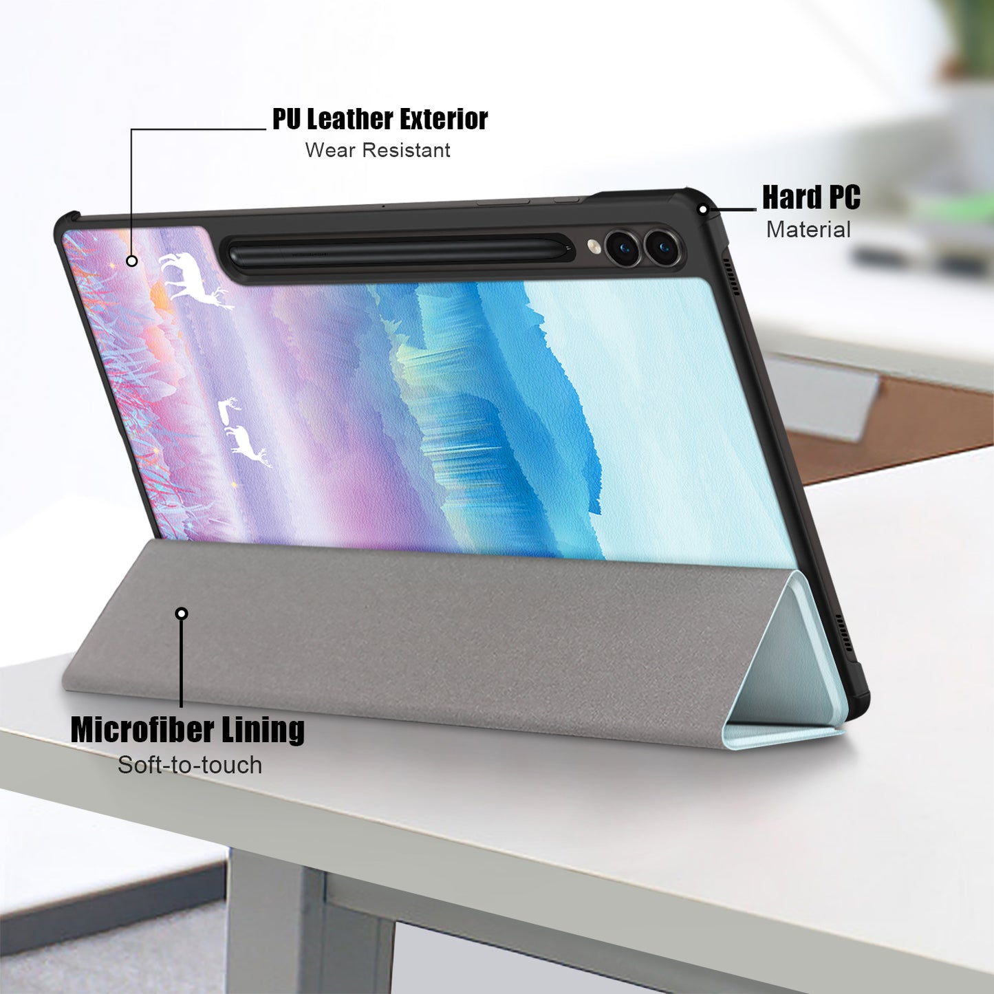 For Samsung Galaxy Tab S9 FE+ SM-x610 / SM-616 Case Tri-fold Stand Leather Tablet Cover - Fantasy Deer