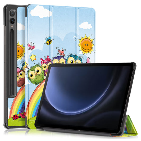 For Samsung Galaxy Tab S9 FE+ SM-x610 / SM-616 Case Tri-fold Stand Leather Tablet Cover - Horse