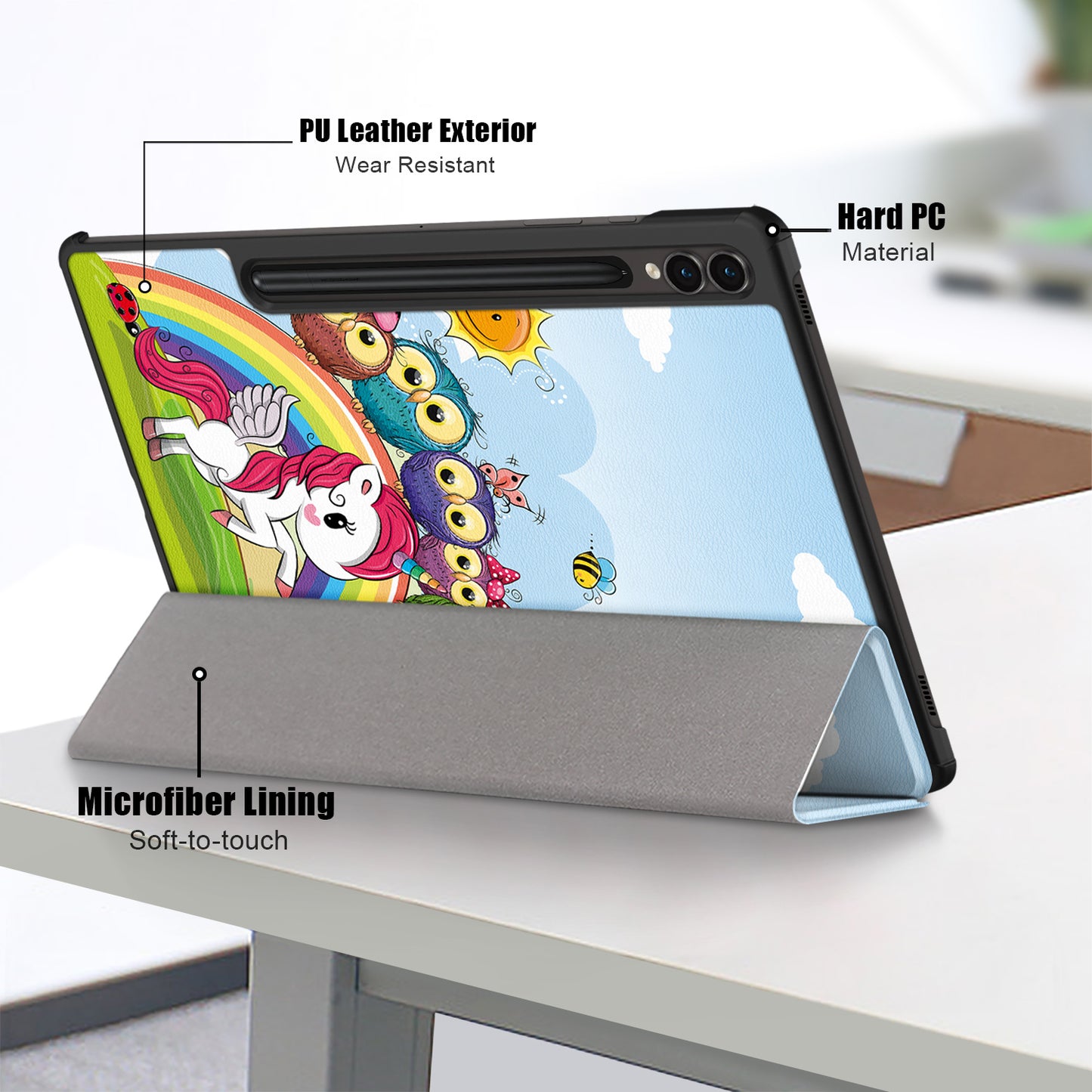 For Samsung Galaxy Tab S9 FE+ SM-x610 / SM-616 Case Tri-fold Stand Leather Tablet Cover - Horse