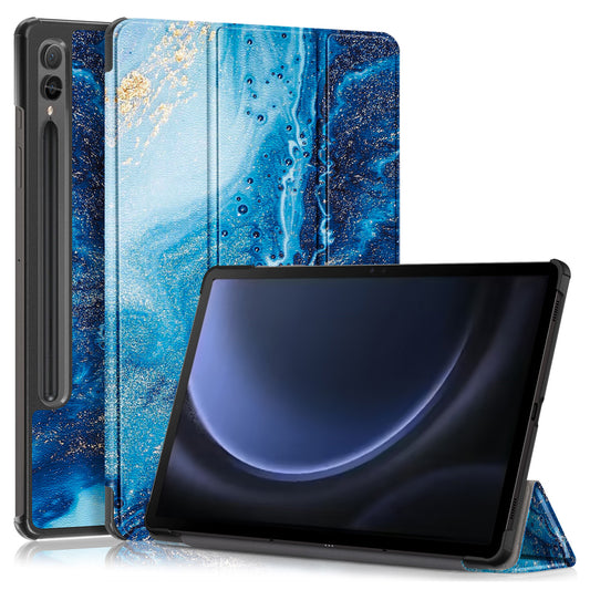 For Samsung Galaxy Tab S9 FE+ SM-x610 / SM-616 Case Tri-fold Stand Leather Tablet Cover - Wave
