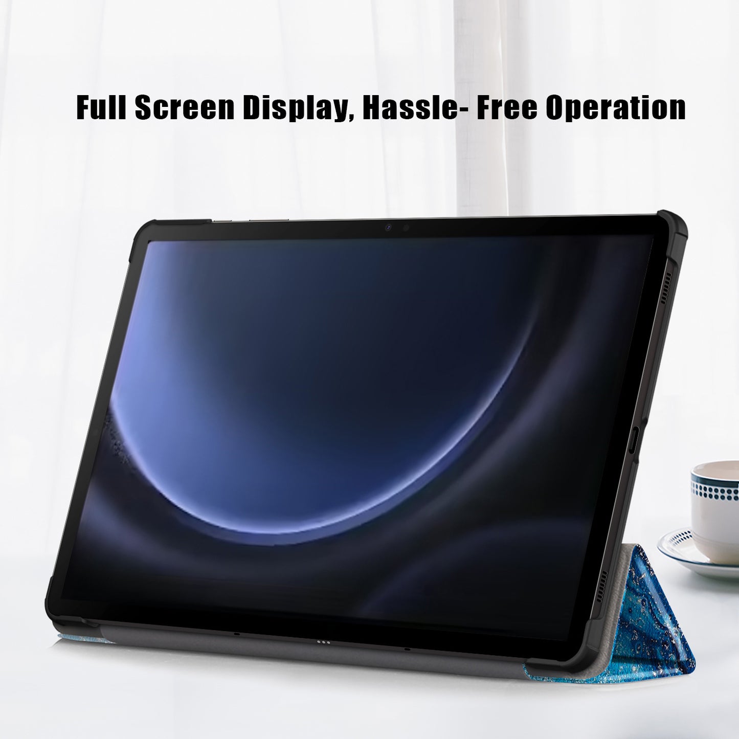 For Samsung Galaxy Tab S9 FE+ SM-x610 / SM-616 Case Tri-fold Stand Leather Tablet Cover - Wave