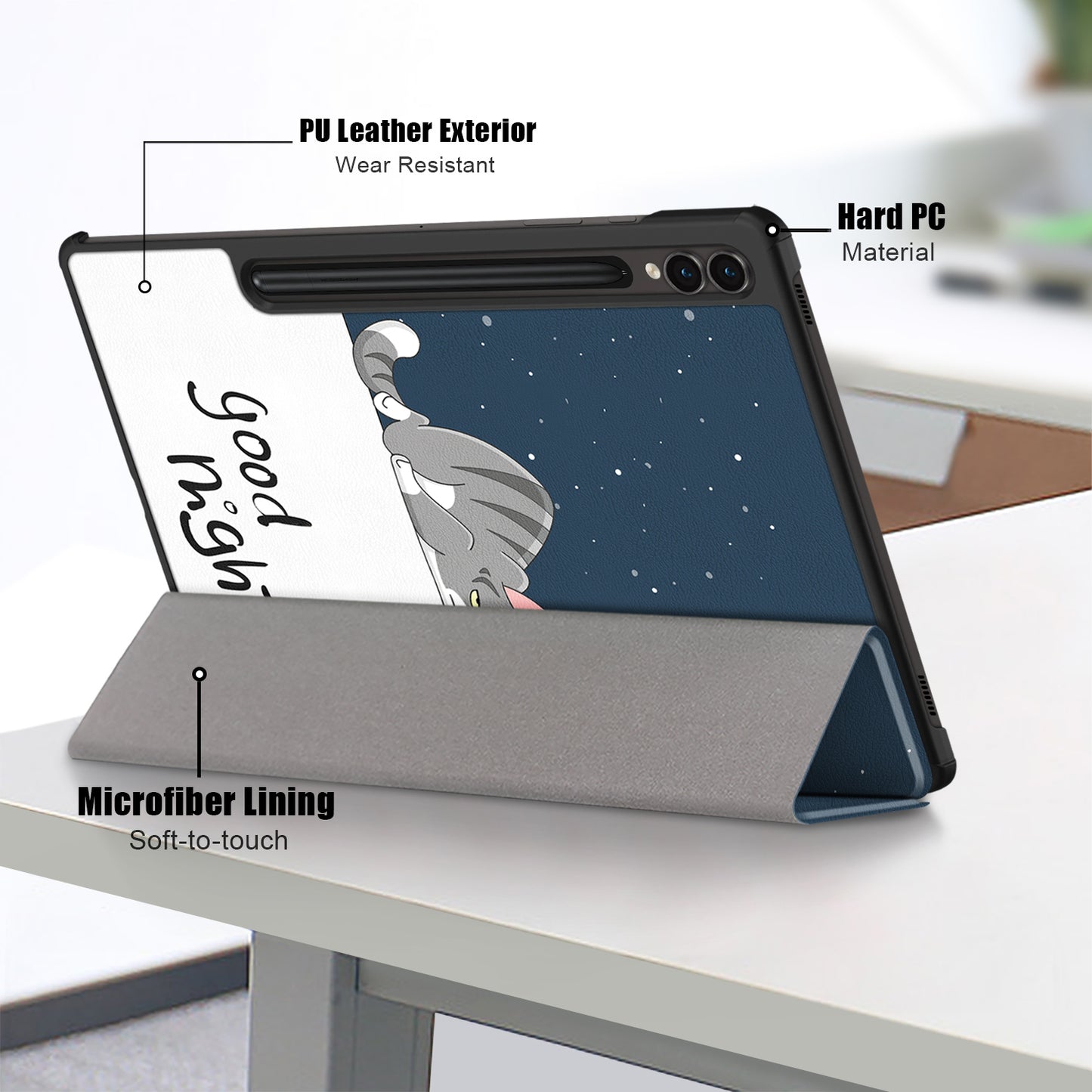 For Samsung Galaxy Tab S9 FE+ SM-x610 / SM-616 Case Tri-fold Stand Leather Tablet Cover - Cat