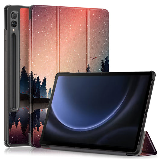 For Samsung Galaxy Tab S9 FE+ SM-x610 / SM-616 Case Tri-fold Stand Leather Tablet Cover - Nightfall