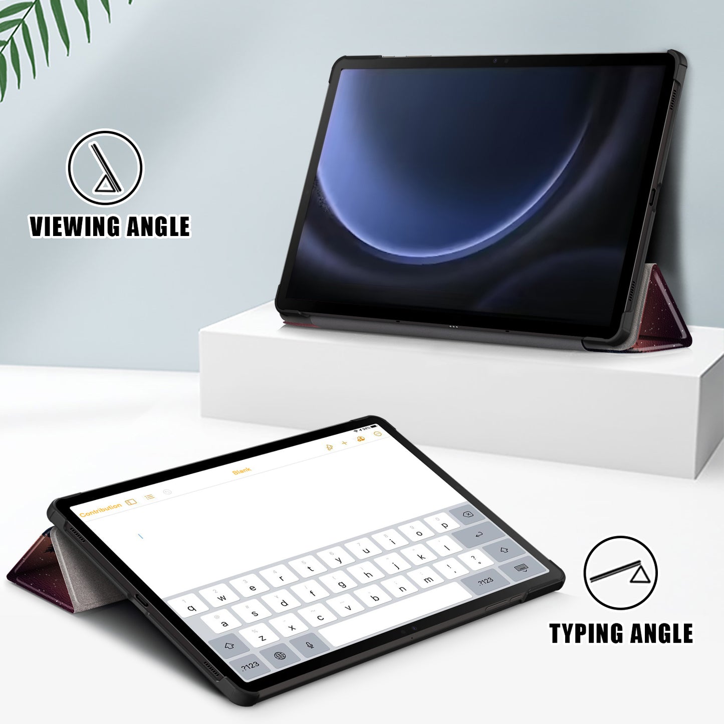 For Samsung Galaxy Tab S9 FE+ SM-x610 / SM-616 Case Tri-fold Stand Leather Tablet Cover - Nightfall
