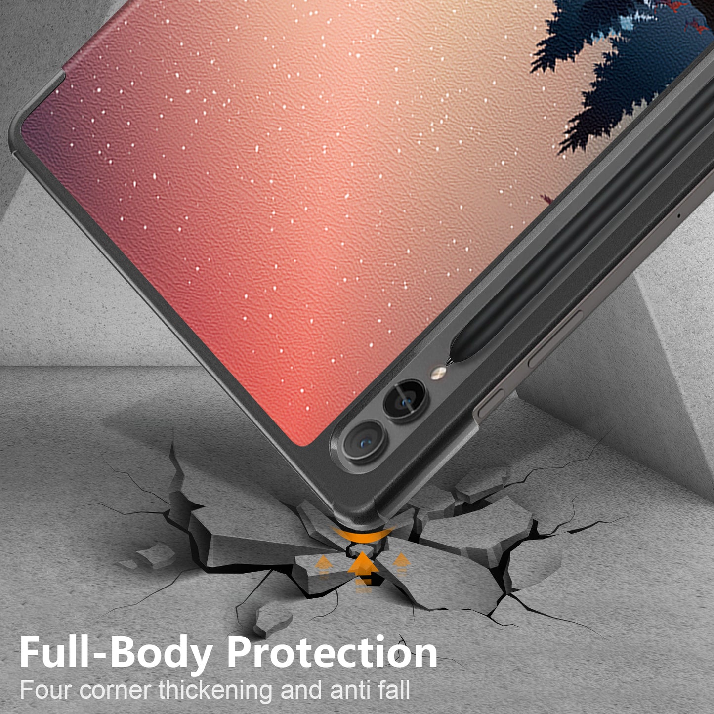 For Samsung Galaxy Tab S9 FE+ SM-x610 / SM-616 Case Tri-fold Stand Leather Tablet Cover - Nightfall