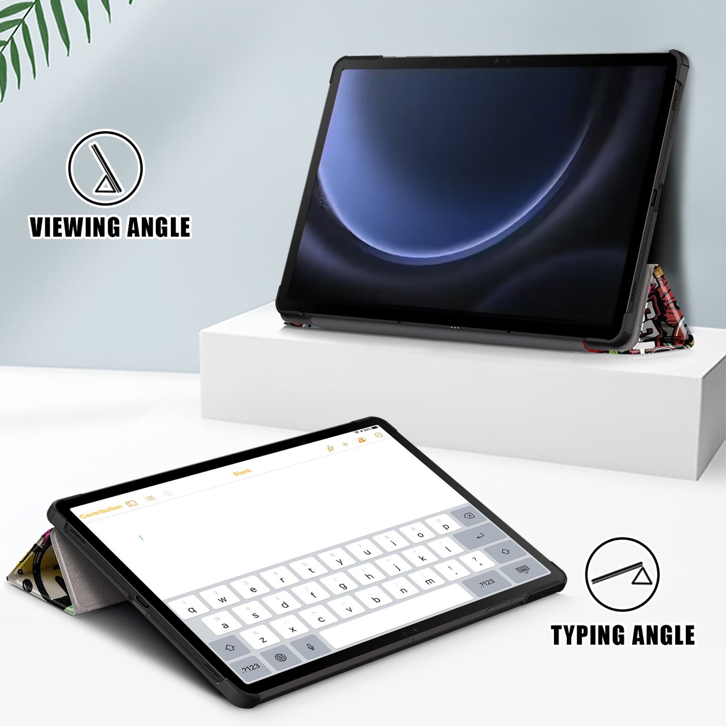 For Samsung Galaxy Tab S9 FE+ SM-x610 / SM-616 Case Tri-fold Stand Leather Tablet Cover - Graffiti