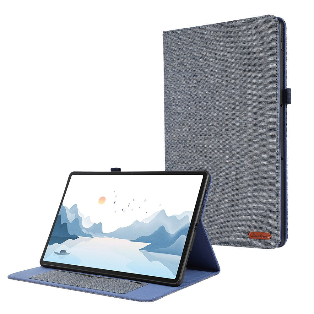 For Lenovo Tab P12 Case Cloth Texture Leather Tablet Cover with Card Holder - Blue
