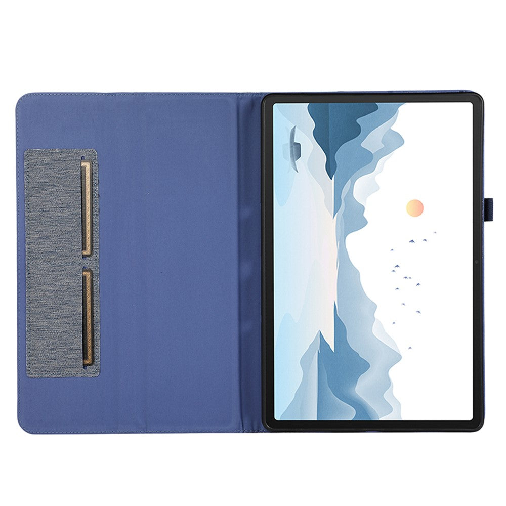 For Lenovo Tab P12 Case Cloth Texture Leather Tablet Cover with Card Holder - Blue