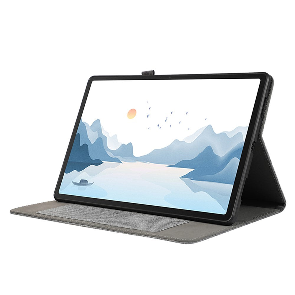 For Lenovo Tab P12 Case Cloth Texture Leather Tablet Cover with Card Holder - Grey