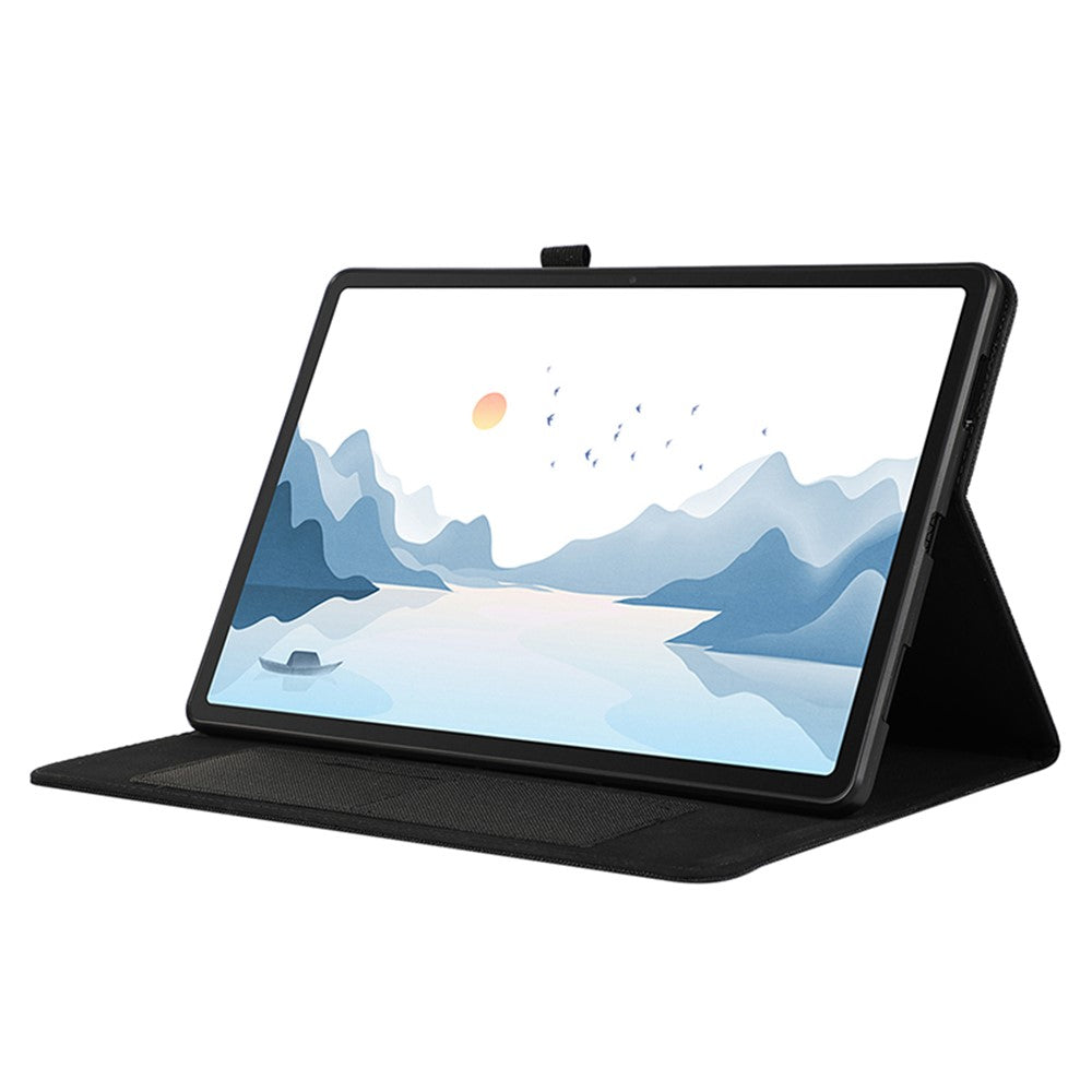 For Lenovo Tab P12 Case Cloth Texture Leather Tablet Cover with Card Holder - Black
