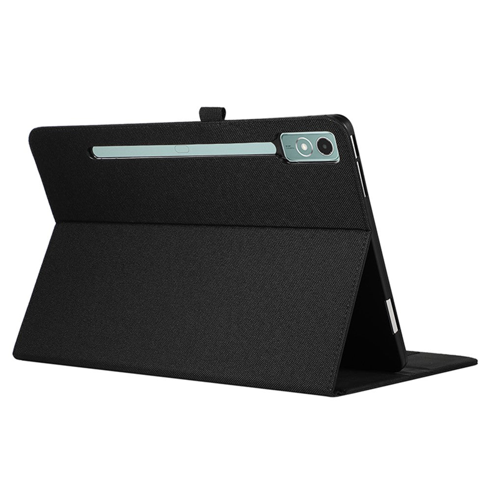 For Lenovo Tab P12 Case Cloth Texture Leather Tablet Cover with Card Holder - Black