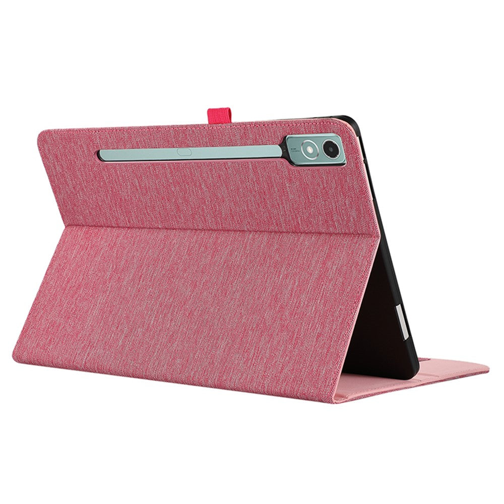 For Lenovo Tab P12 Case Cloth Texture Leather Tablet Cover with Card Holder - Pink