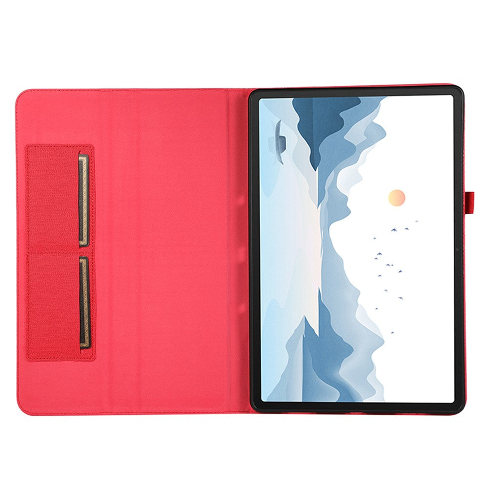 For Lenovo Tab P12 Case Cloth Texture Leather Tablet Cover with Card Holder - Red