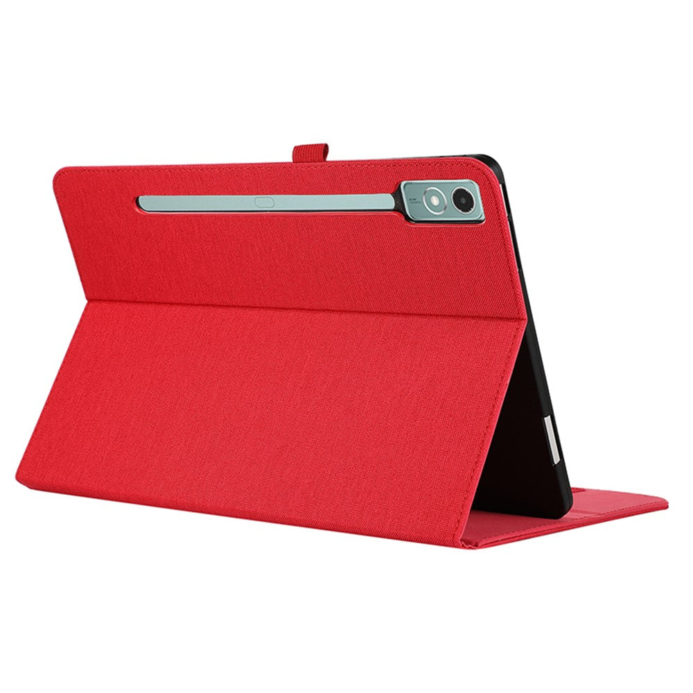 For Lenovo Tab P12 Case Cloth Texture Leather Tablet Cover with Card Holder - Red