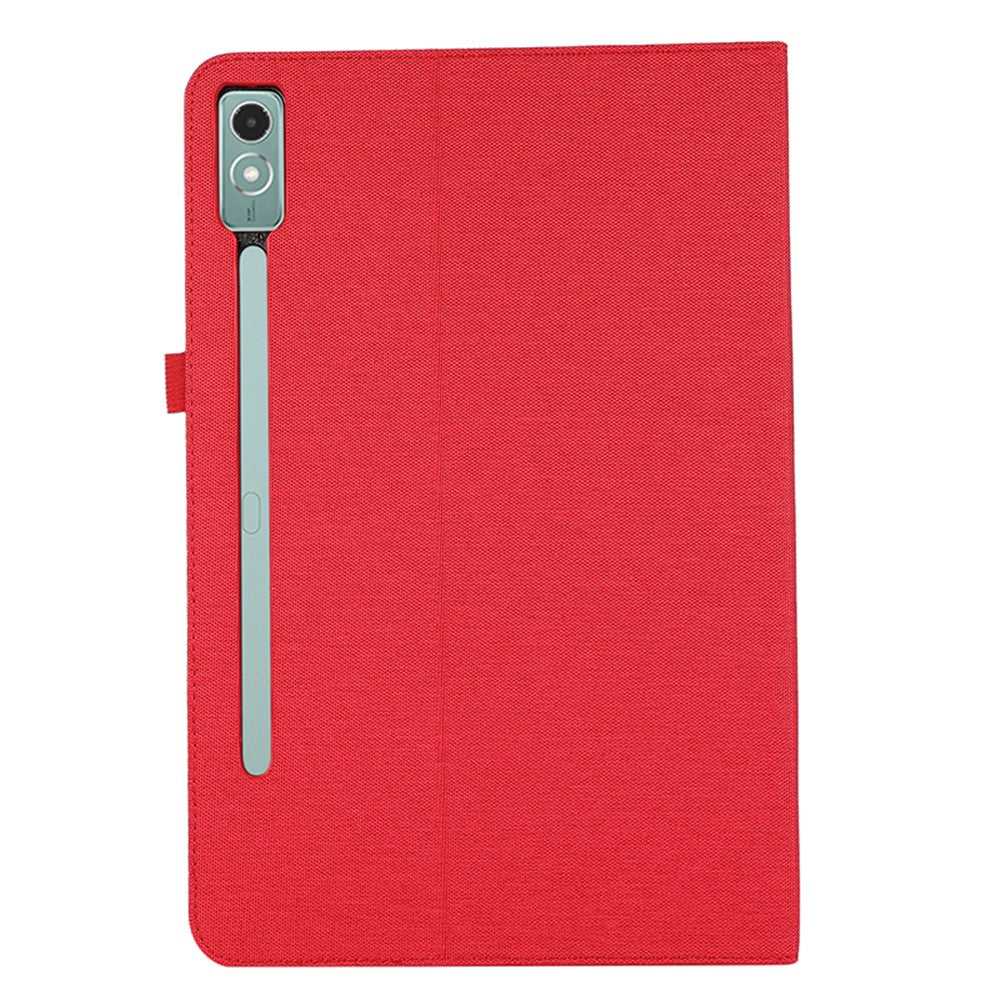 For Lenovo Tab P12 Case Cloth Texture Leather Tablet Cover with Card Holder - Red