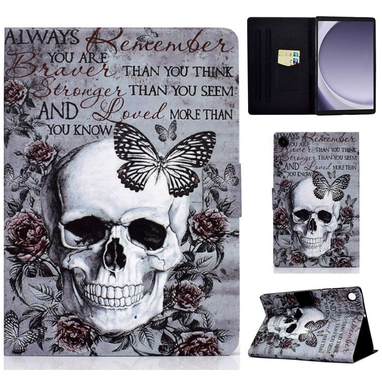 For Samsung Galaxy Tab A9 Case Card Slots Stand Tablet Leather Cover - Skull
