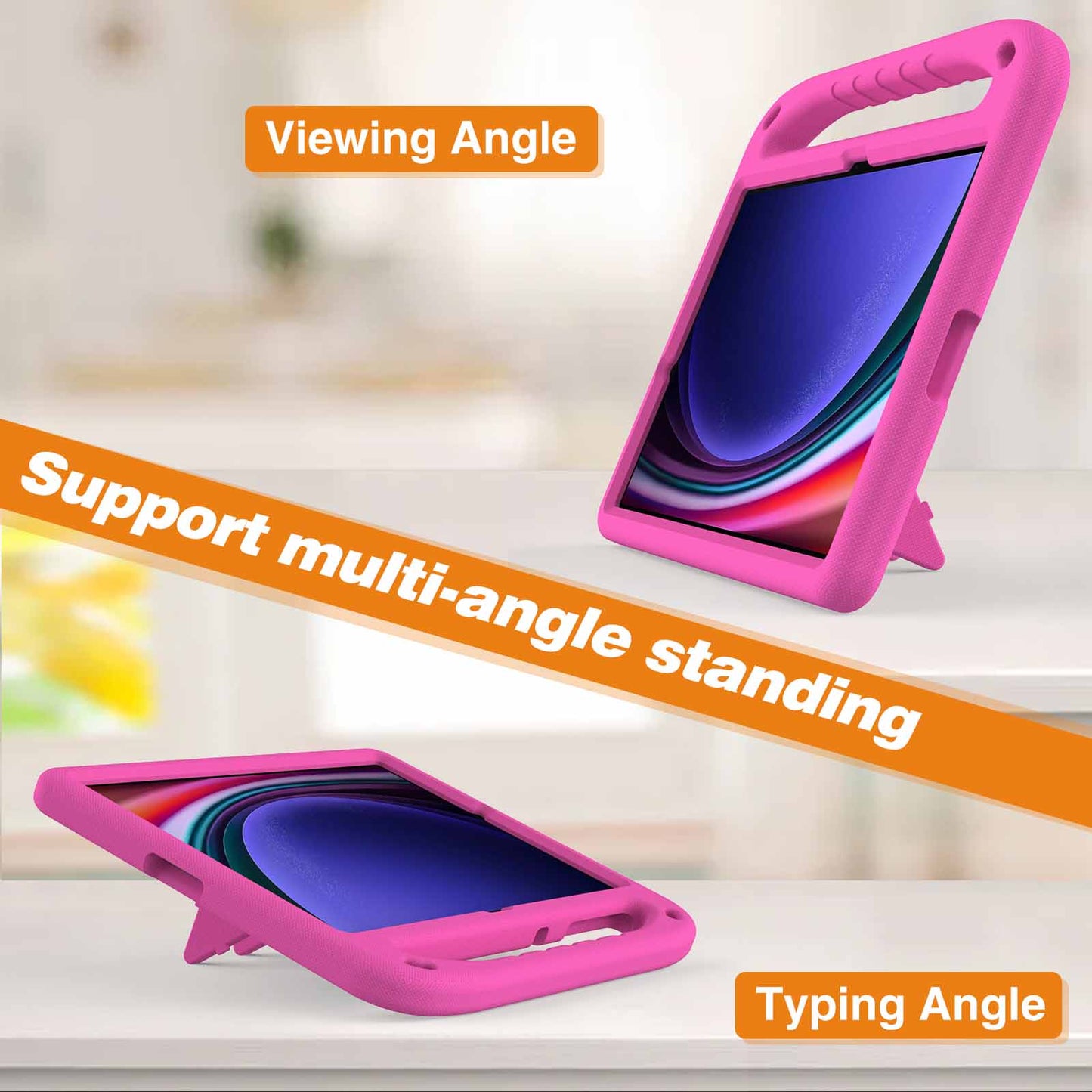 For Samsung Galaxy Tab S9 FE+ Case Hand Grip EVA Tablet Kickstand Cover - Rose