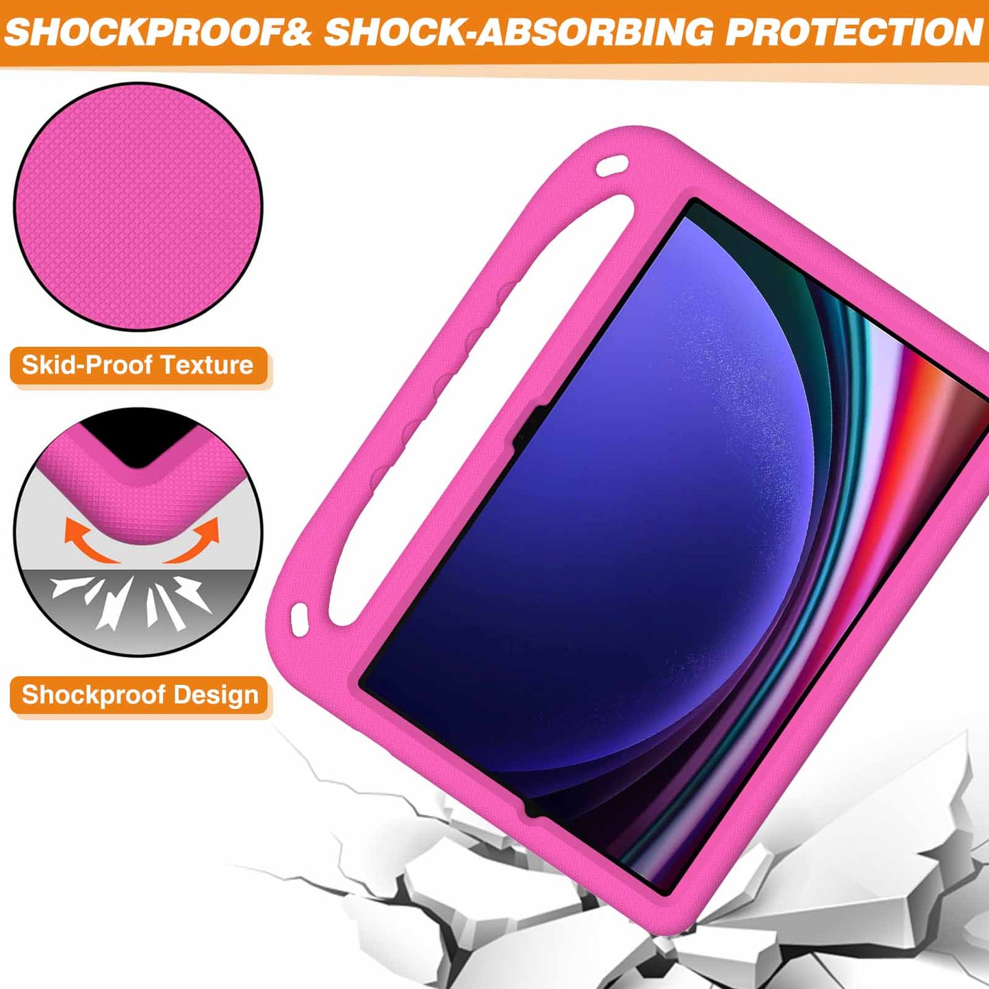 For Samsung Galaxy Tab S9 FE+ Case Hand Grip EVA Tablet Kickstand Cover - Rose