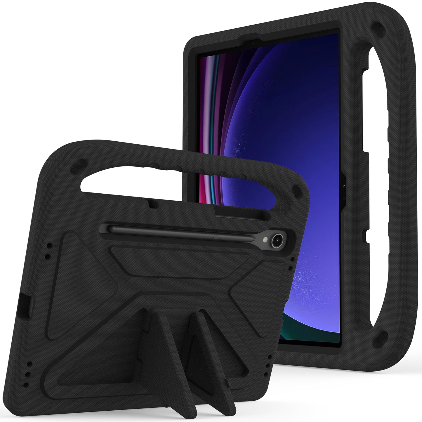 For Samsung Galaxy Tab S9 FE Case Kickstand EVA Tablet Cover with Hand Grip - Black