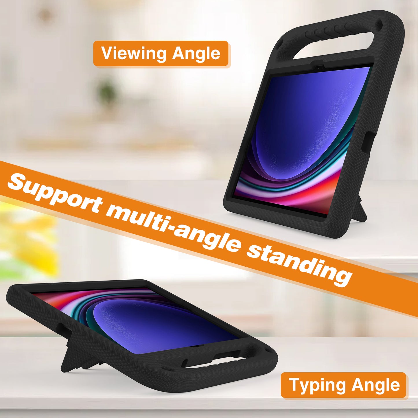 For Samsung Galaxy Tab S9 FE Case Kickstand EVA Tablet Cover with Hand Grip - Black