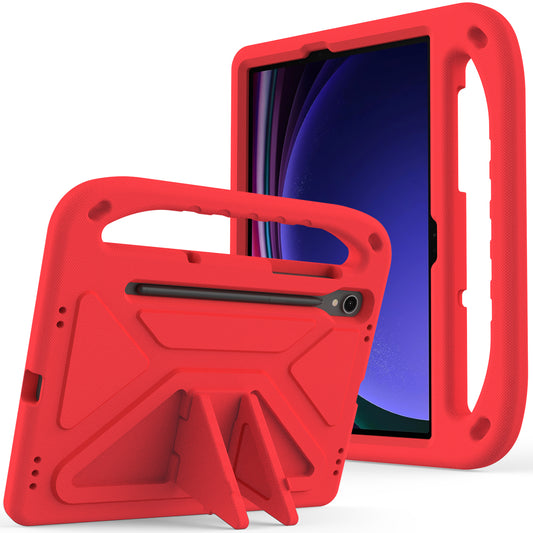 For Samsung Galaxy Tab S9 FE Case Kickstand EVA Tablet Cover with Hand Grip - Red
