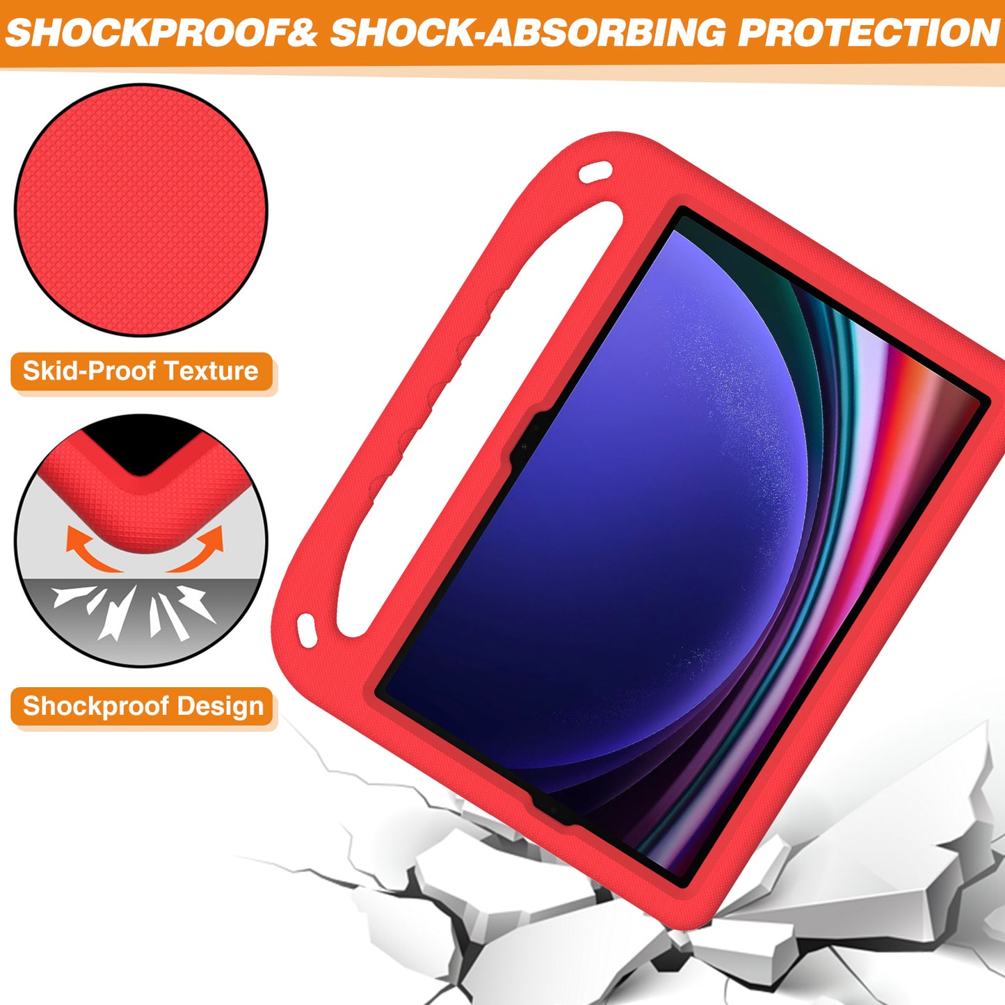 For Samsung Galaxy Tab S9 FE Case Kickstand EVA Tablet Cover with Hand Grip - Red