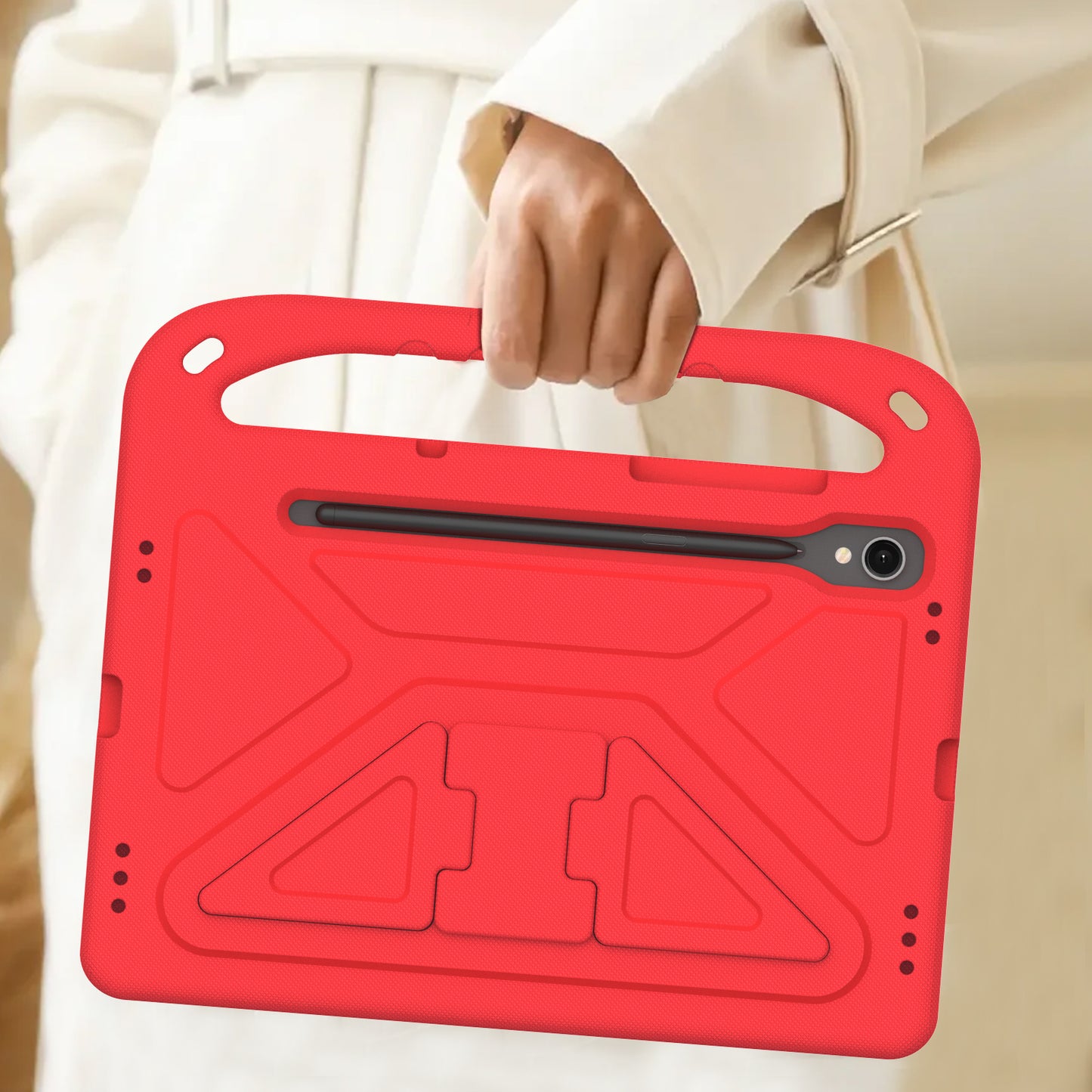 For Samsung Galaxy Tab S9 FE Case Kickstand EVA Tablet Cover with Hand Grip - Red