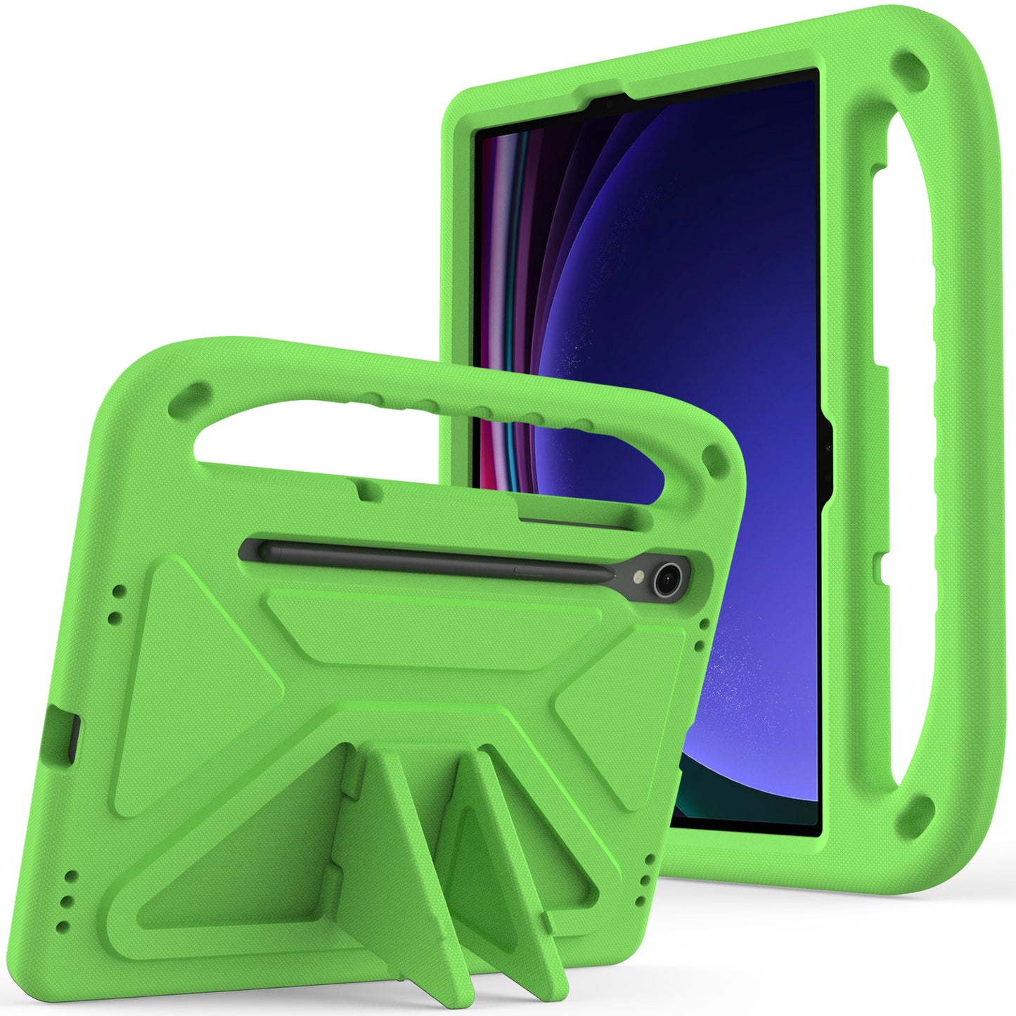 For Samsung Galaxy Tab S9 FE Case Kickstand EVA Tablet Cover with Hand Grip - Green