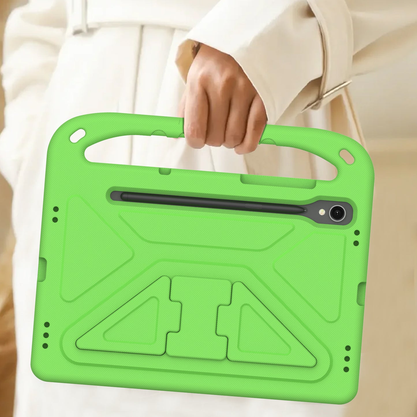 For Samsung Galaxy Tab S9 FE Case Kickstand EVA Tablet Cover with Hand Grip - Green