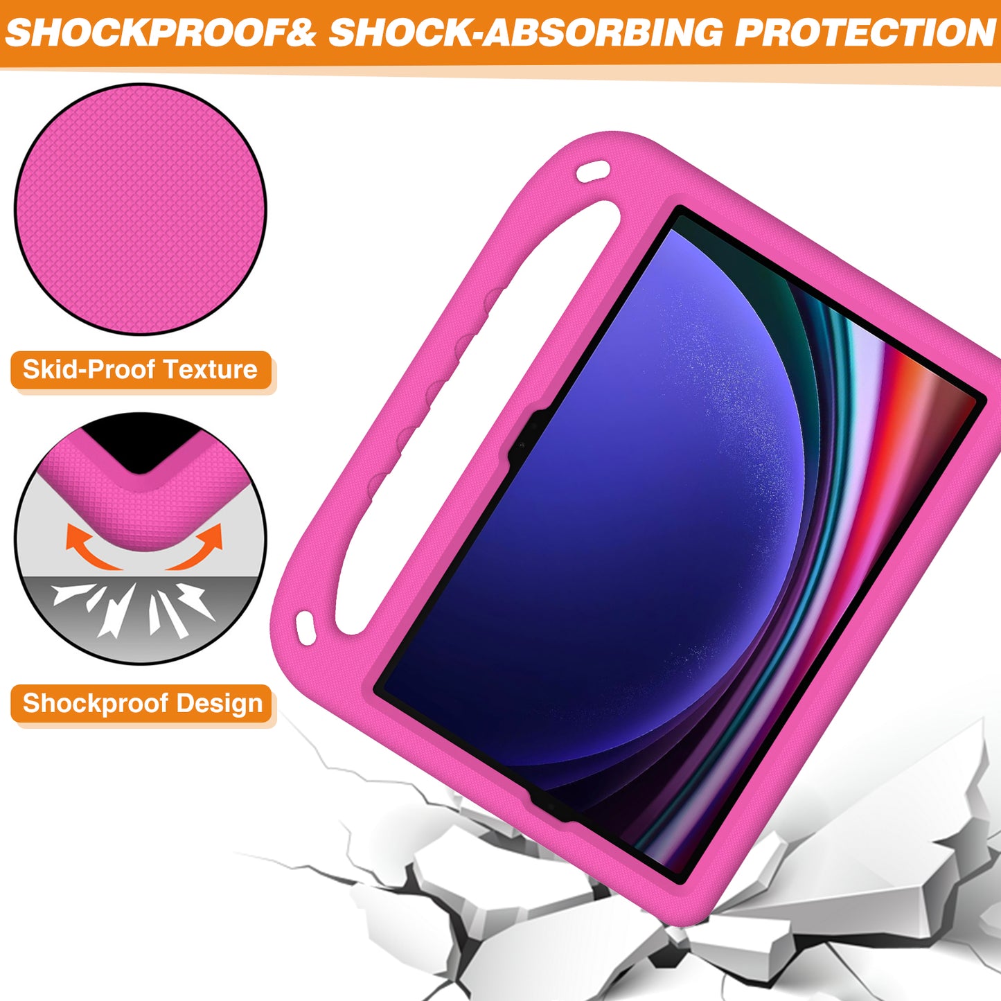For Samsung Galaxy Tab S9 FE Case Kickstand EVA Tablet Cover with Hand Grip - Rose