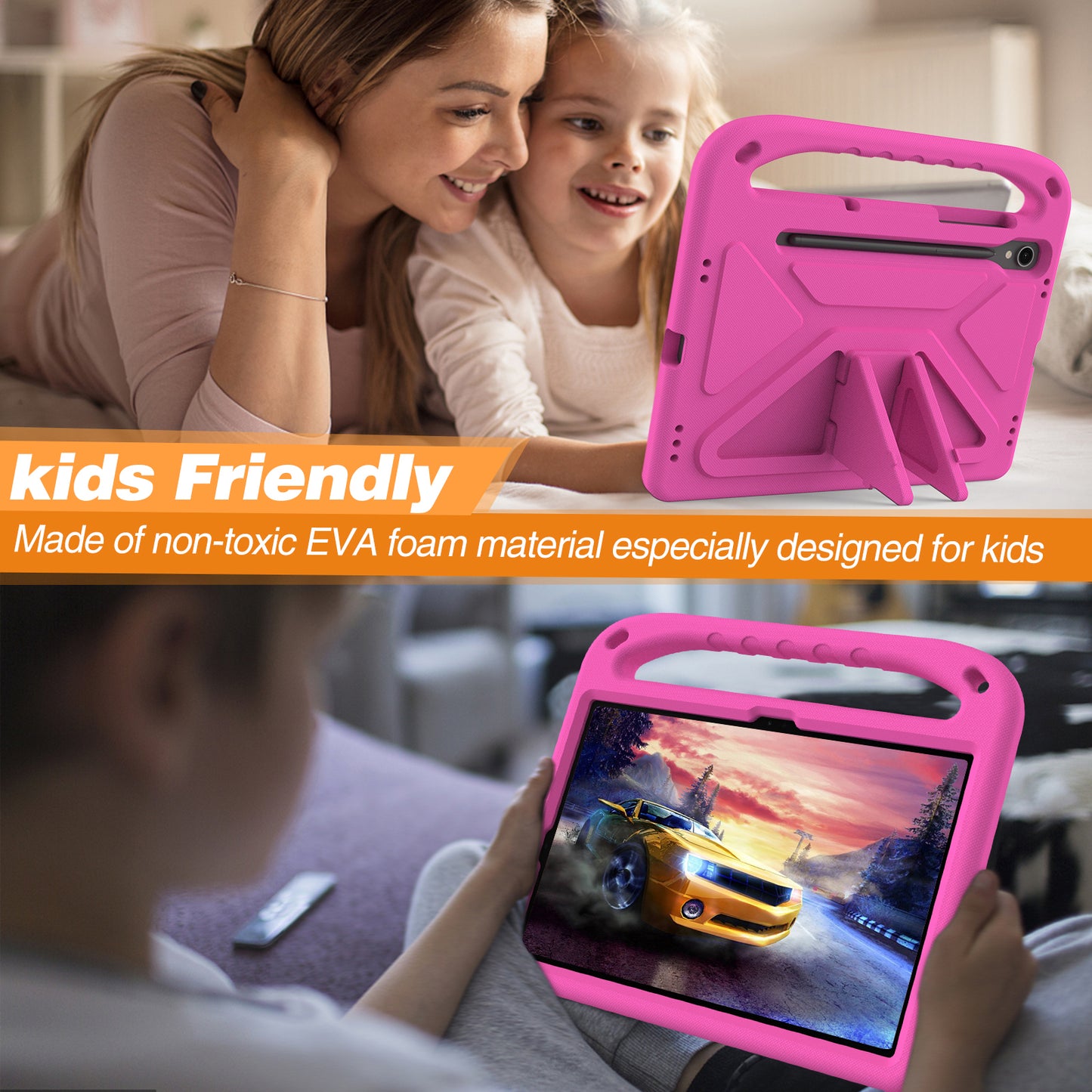 For Samsung Galaxy Tab S9 FE Case Kickstand EVA Tablet Cover with Hand Grip - Rose