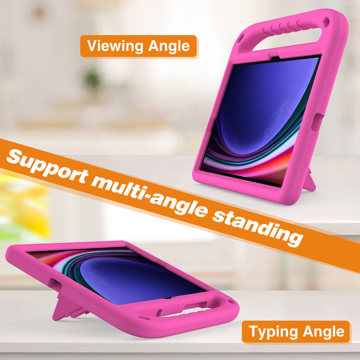 For Samsung Galaxy Tab S9 FE Case Kickstand EVA Tablet Cover with Hand Grip - Rose