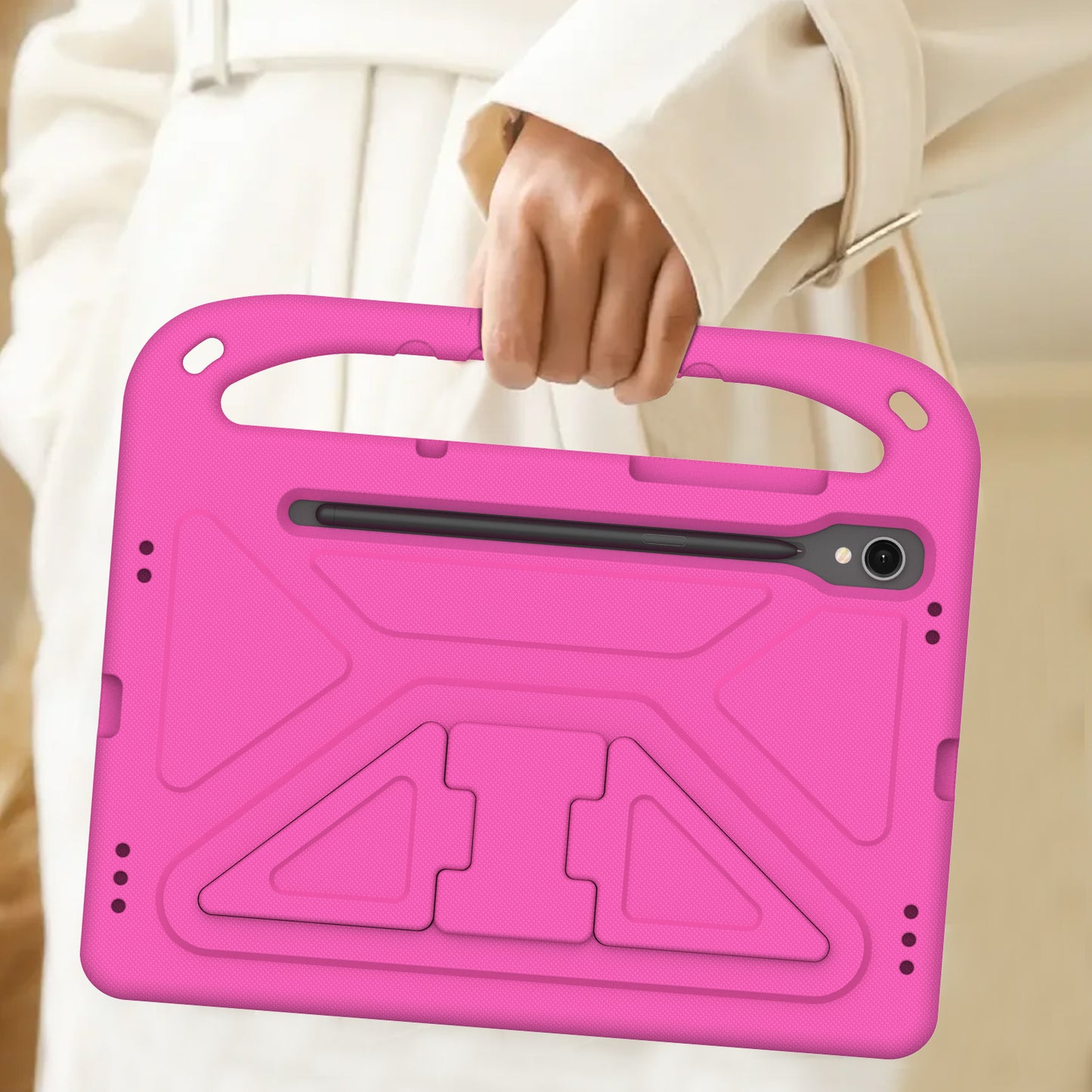 For Samsung Galaxy Tab S9 FE Case Kickstand EVA Tablet Cover with Hand Grip - Rose