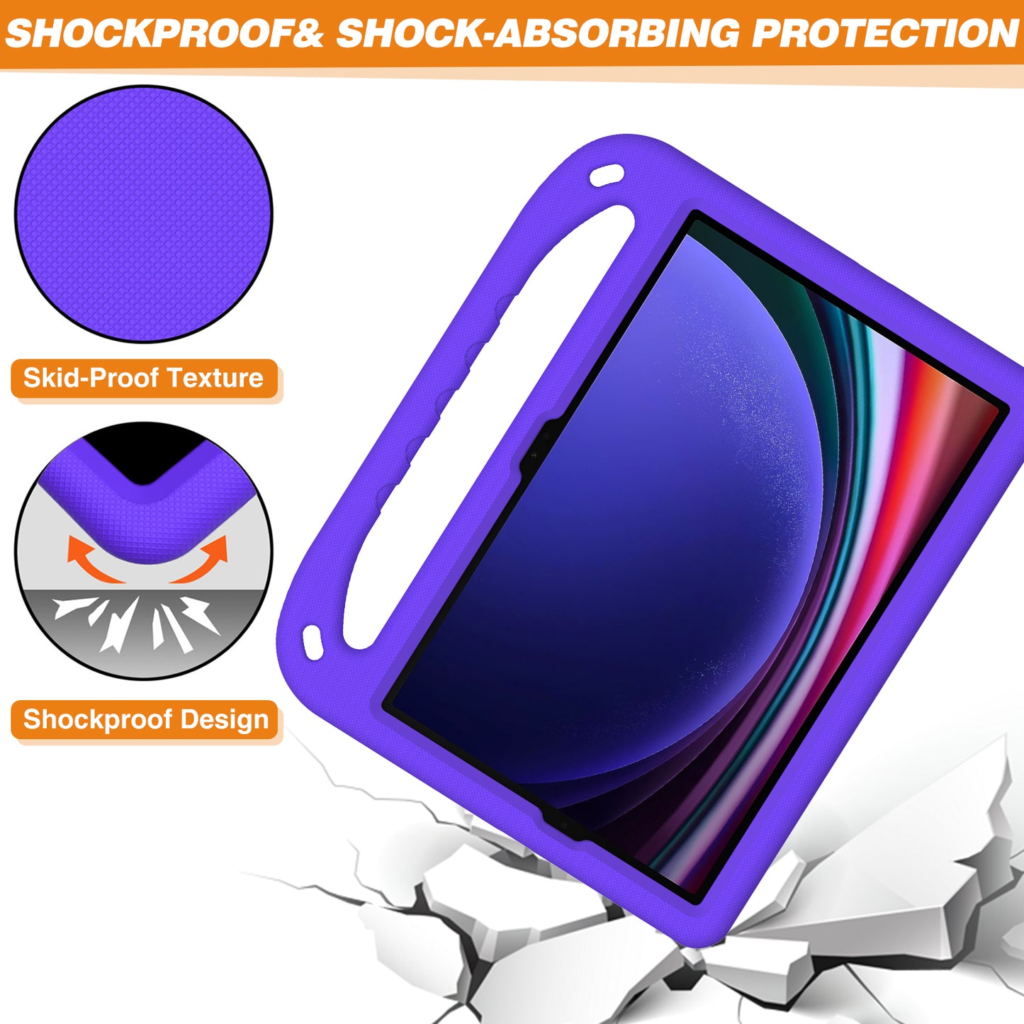 For Samsung Galaxy Tab S9 FE Case Kickstand EVA Tablet Cover with Hand Grip - Purple