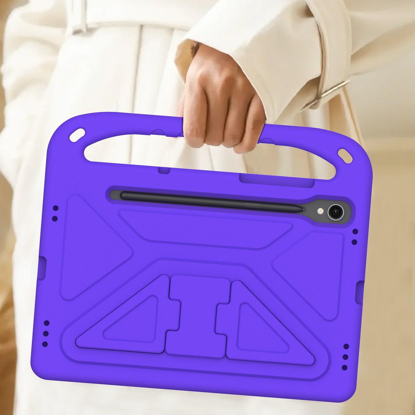 For Samsung Galaxy Tab S9 FE Case Kickstand EVA Tablet Cover with Hand Grip - Purple