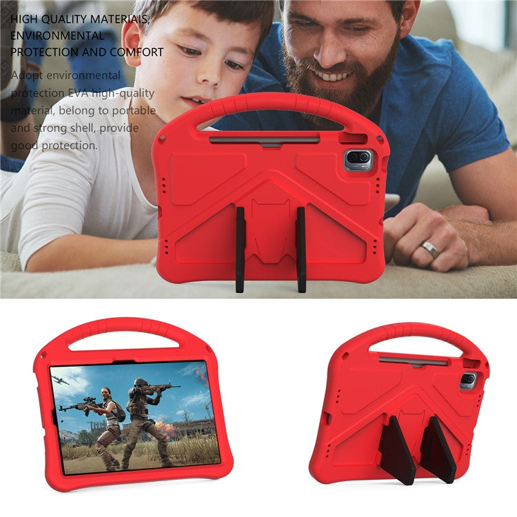 For Xiaomi Pad 6 / Pad 6 Pro / Huawei MatePad SE 11 Kids Tablet Case Handle Kickstand Rugged EVA Cover - Red
