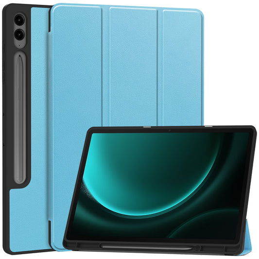 For Samsung Galaxy Tab S9 FE+ / Tab S9+ Case PU Leather+TPU Auto Sleep / Wake Tablet Cover with Pencil Holder - Sky Blue