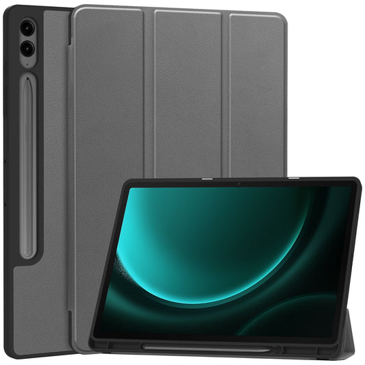 For Samsung Galaxy Tab S9 FE+ / Tab S9+ Case PU Leather+TPU Auto Sleep / Wake Tablet Cover with Pencil Holder - Grey