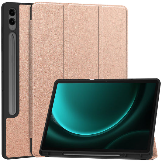 For Samsung Galaxy Tab S9 FE+ / Tab S9+ Case PU Leather+TPU Auto Sleep / Wake Tablet Cover with Pencil Holder - Rose Gold